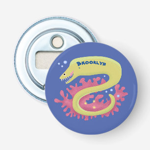 Groene moray paling grappige cartoon illustratie button flesopener