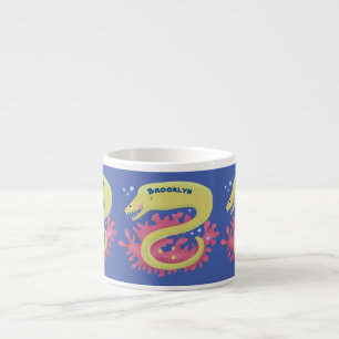 Groene moray paling grappige cartoon illustratie espresso kop