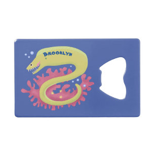 Groene moray paling grappige cartoon illustratie kredietkaart flessenopener