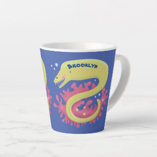 Groene moray paling grappige cartoon illustratie latte mok