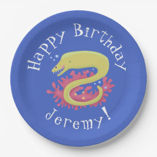 Groene moray paling grappige cartoon illustratie papieren bordje