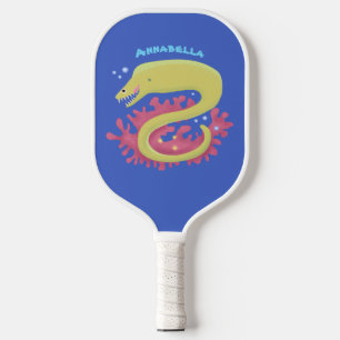 Groene moray paling grappige cartoon illustratie pickleball paddle