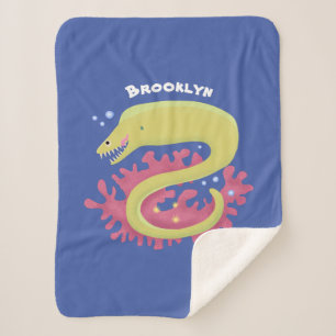 Groene moray paling grappige cartoon illustratie sherpa deken