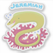 Groene moray paling grappige cartoon illustratie sticker (Voorkant)