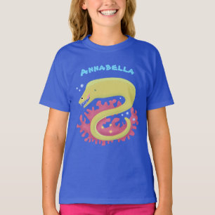 Groene moray paling grappige cartoon illustratie t-shirt