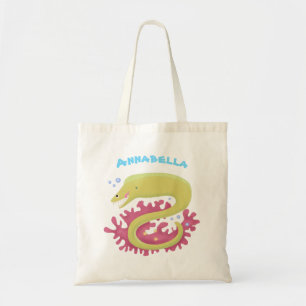 Groene moray paling grappige cartoon illustratie tote bag