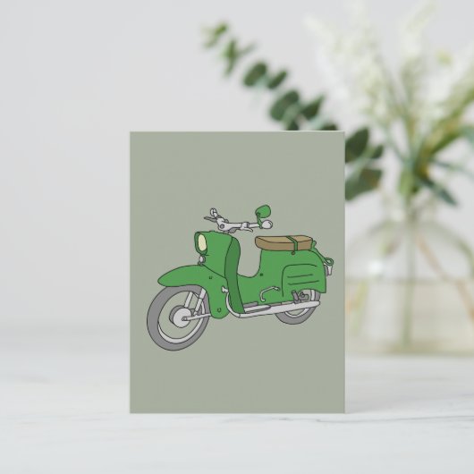 Groene Motorscooter "Schwalbe" Briefkaart (Staand voorkant)