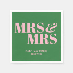 Groene Mrs & Mrs gepersonaliseerde bruiloft servet