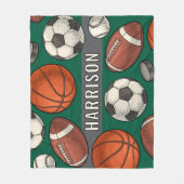 Groene Multi Sport Aangepaste Naam Monogram Fleece Deken (Voorkant)