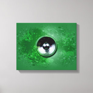Groene muziekluidspreker en gesplatterde verf canvas afdruk