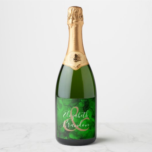 Groene naar zwarte gekleurde Waterverf Sparkling Wijnetiket (Voorkant)