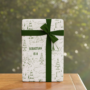 Groene Natuur Trees Smore Campfire Camping Verjaar Cadeaupapier