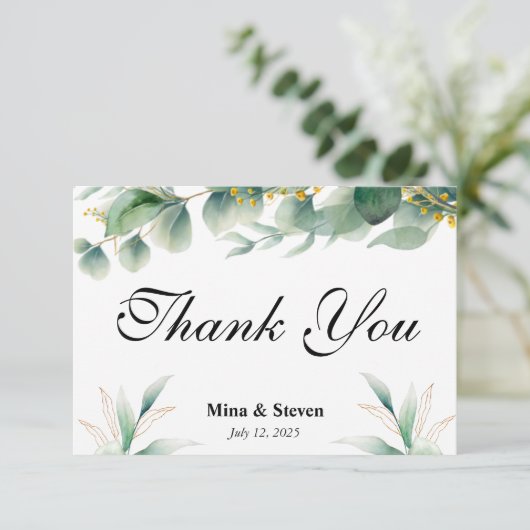 Groene natuurlijke eucalyptus bloemige bladeren br bedankkaart (Staand voorkant)