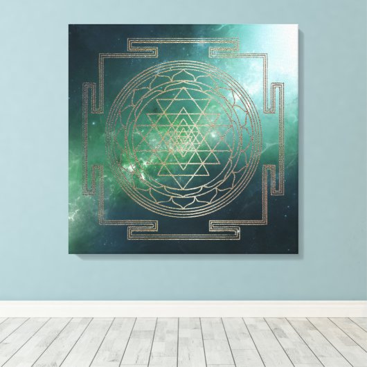 Groene Nebula Sri Yantra - Ingewikkeld Canvas (Insitu (Houten vloer))