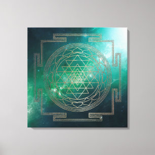 Groene Nebula Sri Yantra - Ingewikkeld Canvas Afdruk
