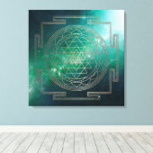 Groene Nebula Sri Yantra - Ingewikkeld Canvas Afdruk (Insitu (Houten vloer))