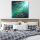 Groene Nebula Sri Yantra - Ingewikkeld Canvas Afdruk (Insitu (Slaapkamer))