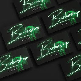 Groene Neon Barbershop Handgeschreven Script Barbe Visitekaartje