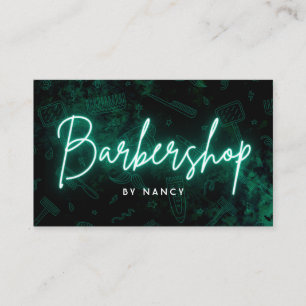 Groene Neon Barbershop Kapper Visitekaartje