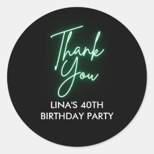 Groene Neon Dank u Verjaardagsfeestje Ronde Sticke Sticker