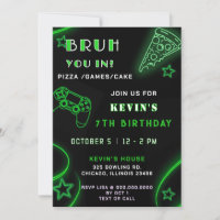 Groene Neon Glow Pizza Games Bruh Verjaardag