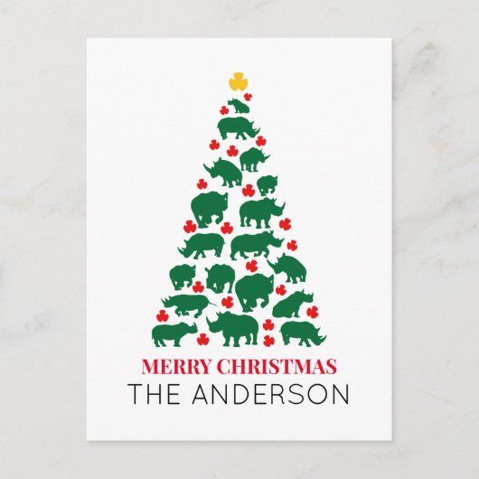 Groene neushoorn Kerstboom Rode Poot Briefkaart (Voorkant)