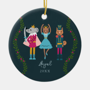 Groene Notenkraker Ballet Dierenmeisjes Keramisch Ornament