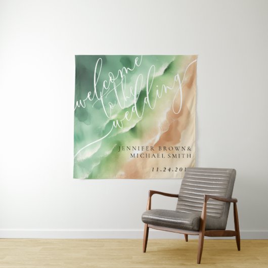 Groene Oceaanstrand Heet Feest Welkom Achtergrond Wandkleed (In situ)