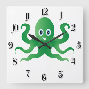 groene octopi vierkante klok