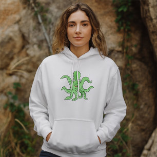 Groene Octopus Karakter Grappig Zeemonster Hoodie