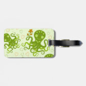 Groene octopussen met bloemen bagagelabel (Achterkant horizontaal)