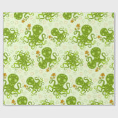 Groene octopussen met bloemen cadeaupapier (Vlak)