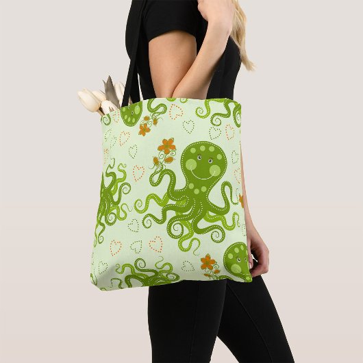 Groene octopussen met bloemen draagtas