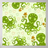 Groene octopussen met bloemen poster (Voorkant)