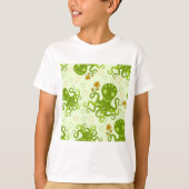 Groene octopussen met bloemen t-shirt (Voorkant)