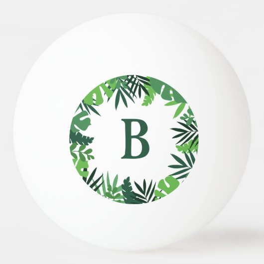 Groene oerwoud palmbladeren florale monogram lette pingpongballen (Achterkant)
