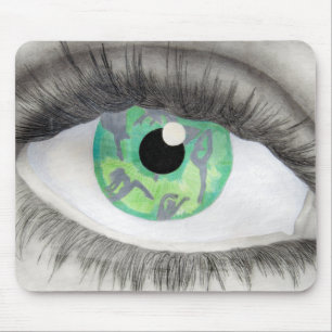 Groene ogen met danserijsilhouettes in Iris Muismat
