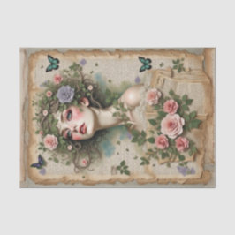 Groene ogen schoonheid met bloemen en vlinders tissuepapier