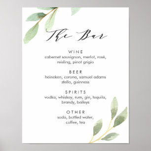 Groene oliage Botanical Wedding Bar Menu Sign Poster