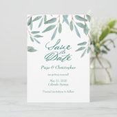 Groene olievloeistof Eucalyptus laat de datum opsl Save The Date (Staand voorkant)