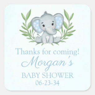 Groene Olifant Blauwe Jongen Baby Shower Vierkante Sticker