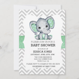 Groene Olifant Chevron Glitter Baby Shower Kaart