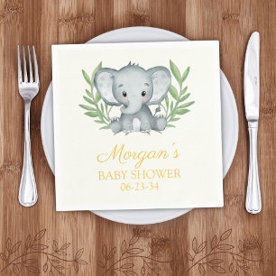 Groene Olifant Gele Neutrale Baby Shower Servet