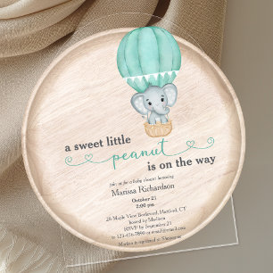 Groene Olifant Geslacht Neutrale Baby Shower Boog Acryl Uitnodigingen