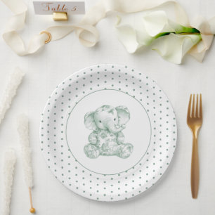 groene olifant polkadot Baby shower Papieren Bordje