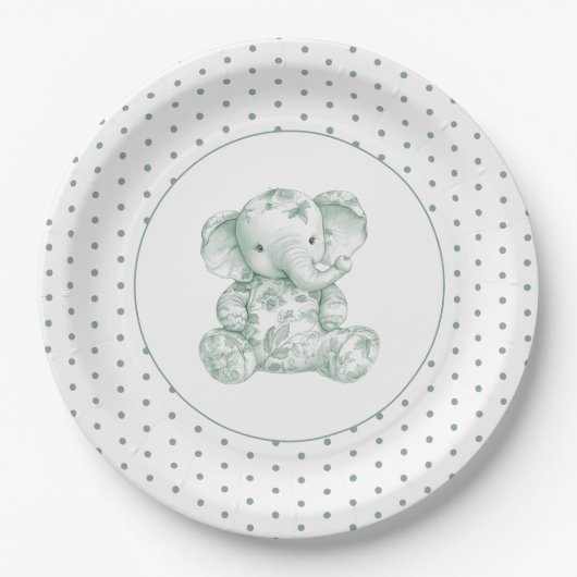 groene olifant polkadot Baby shower Papieren Bordje (Voorkant)