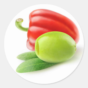 Groene olijf en rode paprika ronde sticker