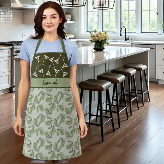 Groene Olijf & Martini glaspatroon  Schort