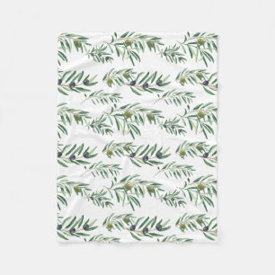 Groene Olijf Patroon Aquarel Franse Landelijke Sti Fleece Deken