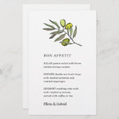 Groene Olijf. Stijlvol fancy modern trouwmenu (Voorkant / Achterkant)
